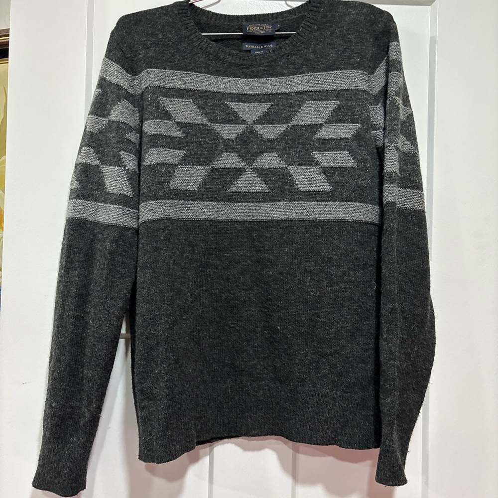 Pendleton Charcoal and Light Gray Geometric Wool Sweater